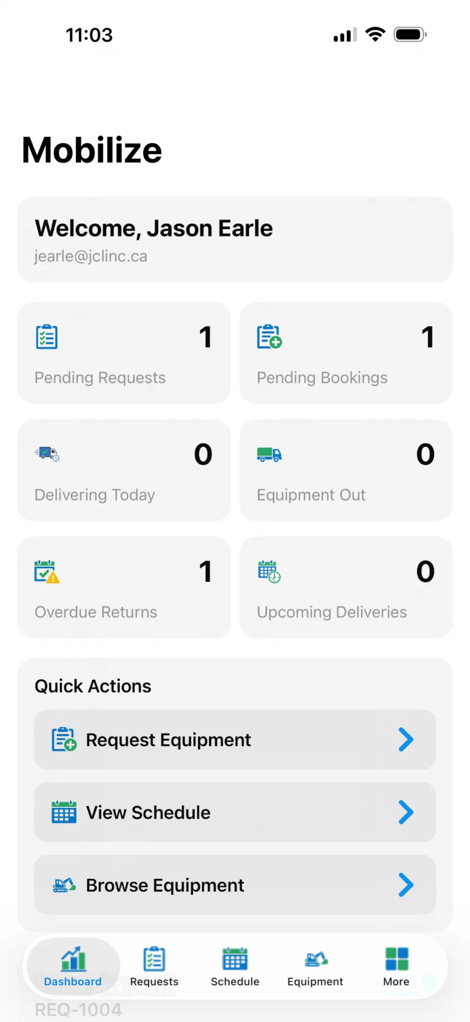 Mobilize equipment management dashboard