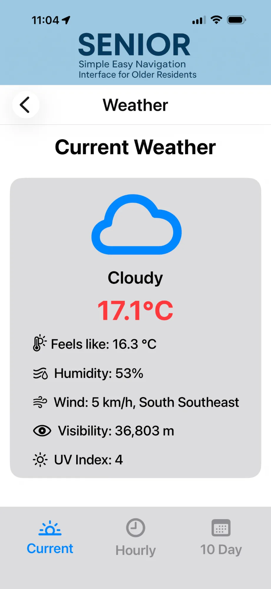 SENIOR weather screen