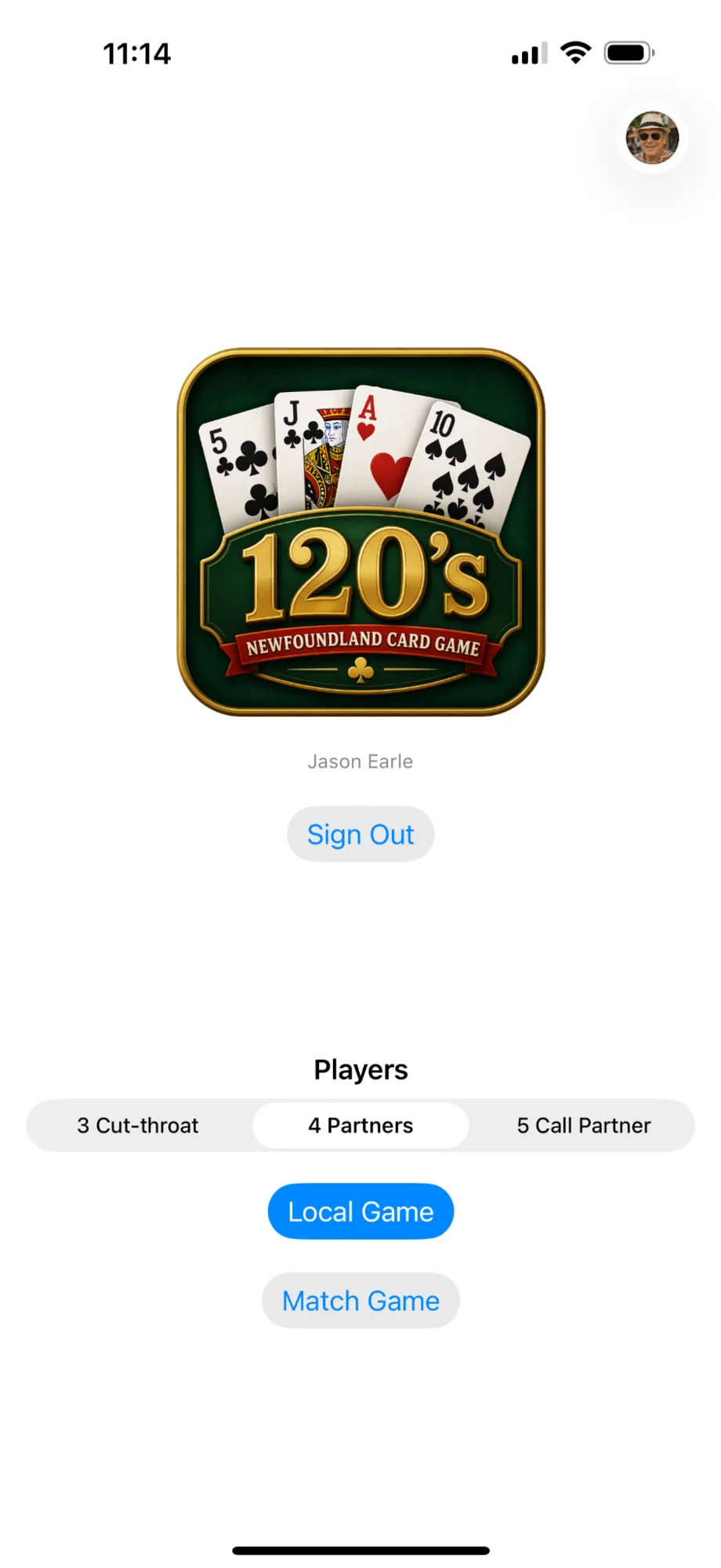 120's main screen