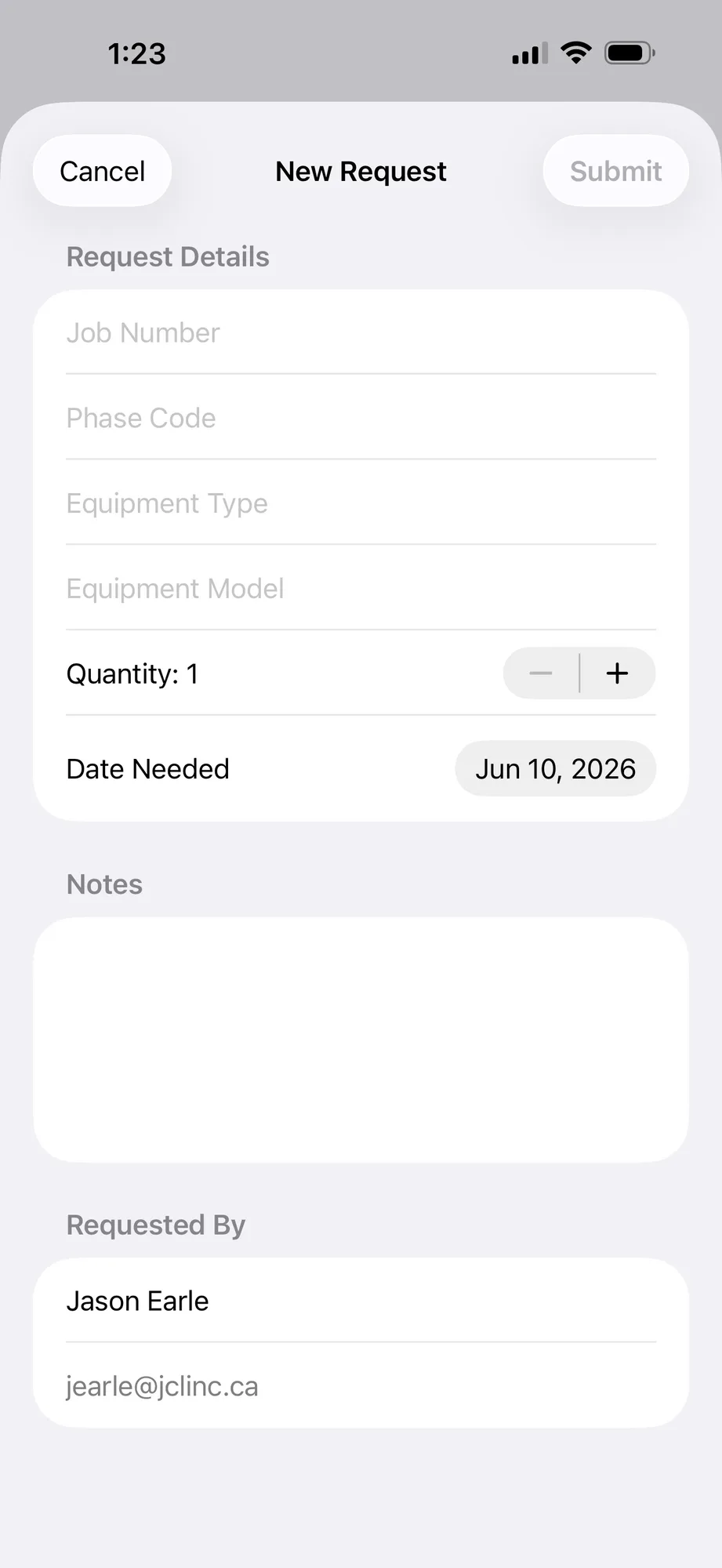 Mobilize new equipment request
